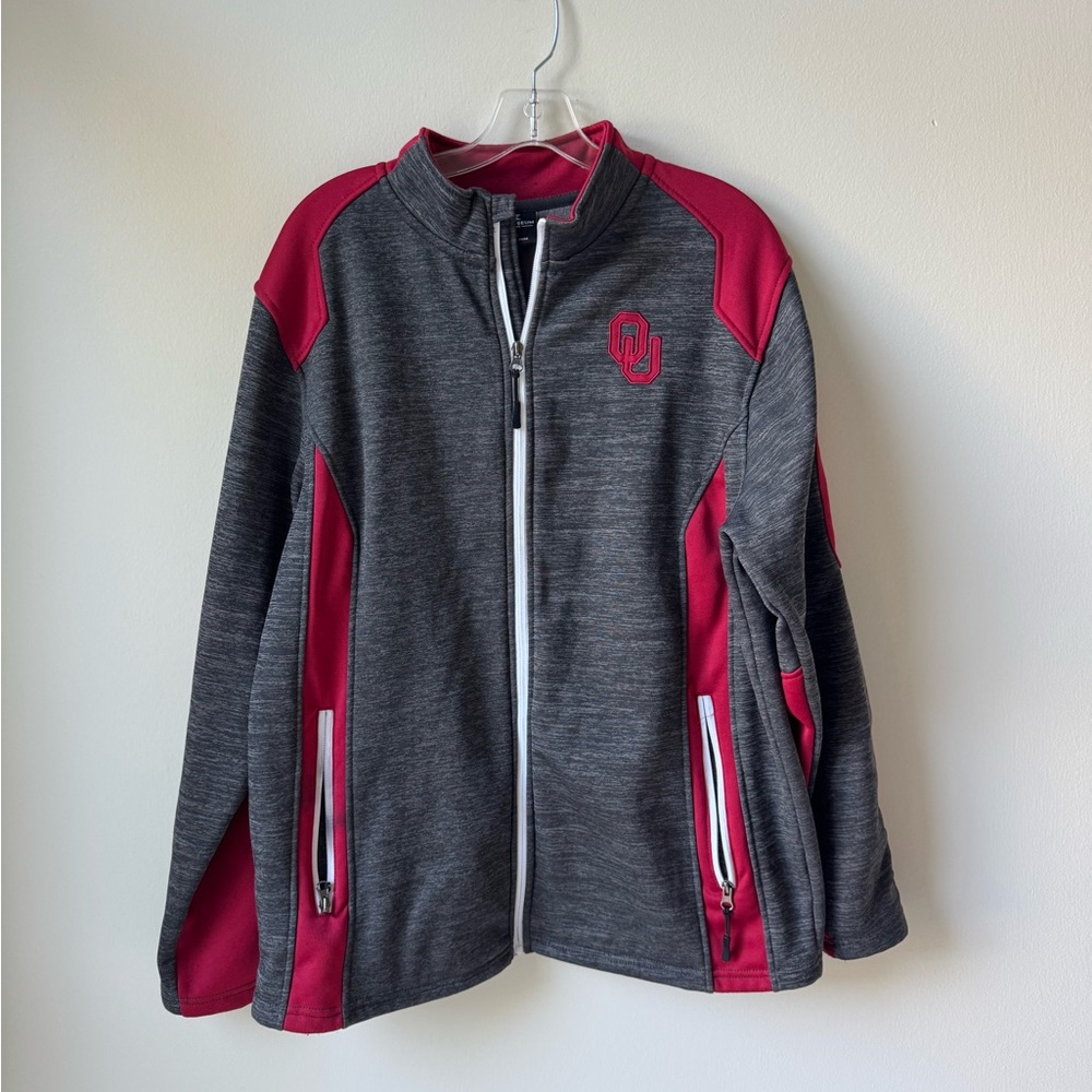 OU Boomer Sooner Colosseum Size Large Crimson and Great Pocket Coat Jacket Men